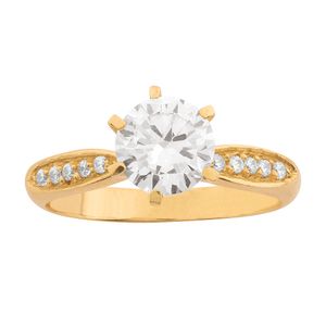 Anel Solitário Zircônias Ouro 18k 750