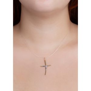 Pingente Crucifixo Palito Bicolor Ouro 18k 750