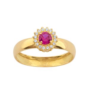 Anel Formatura Rubi Sintético e Zircônias Ouro 18k 750