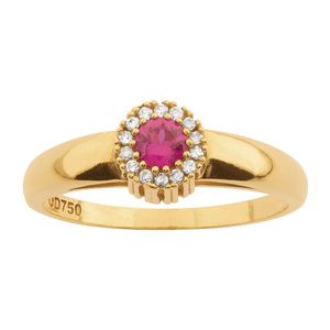 Anel Chuveiro Rubi e 14 Diamantes Ouro 18k 750