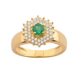 Anel Formatura com Esmeralda e Diamantes Ouro 18k 750