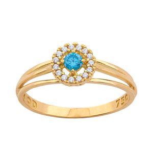 Anel Redondo Topázio Sintético e Zircônias Ouro 18k 750