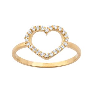 Anel Coração Vazado com Zircônias Ouro 18k 750