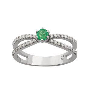 Anel Solitário Esmeralda com Diamantes Ouro Branco 18k 750