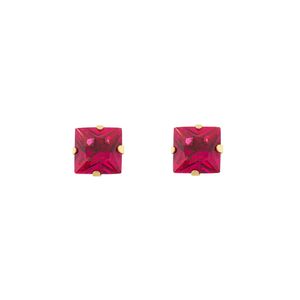 Brinco Carre Ouro 18k 750 e Rubi Sintético 5mm