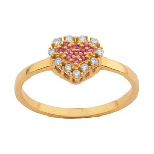Anel Coração Ouro 18k 750 Rubis e Diamantes