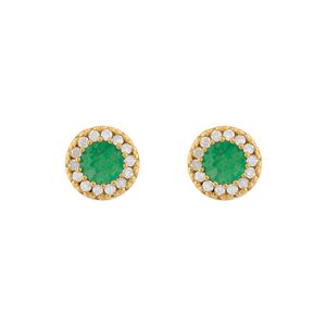 Brinco Chuveiro Esmeraldas Sintéticas e Zircônias Ouro 18k 750