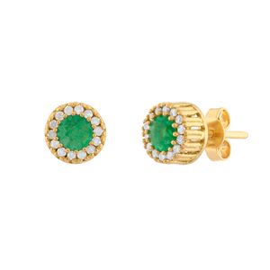 Brinco Chuveiro Esmeraldas Sintéticas e Zircônias Ouro 18k 750