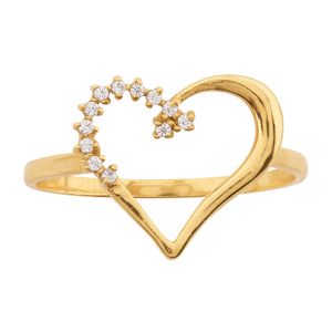 Anel Coração com Zircônias Ouro 18k 750