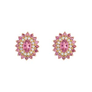 Brinco Oval Turmalinas Rosa e Diamantes Ouro 18k 750