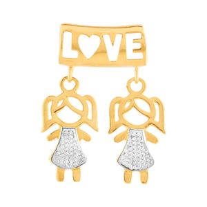 Pingente Canga Love 2 Meninas Bicolor Ouro 18k 750