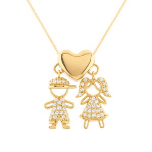 Gargantilha Coração Filhos com Zircônias em Ouro 18k 750