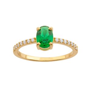 Anel Esmeralda Sintética e Zircônias Ouro 18k 750