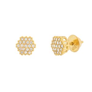 Brinco Hexagonal com Diamantes Ouro 18k 750