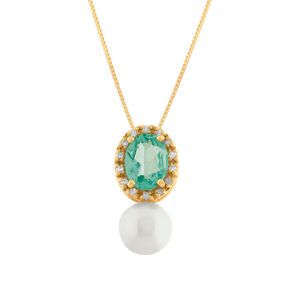 Gargantilha Apatita Pérola e Diamantes Ouro 18k 750