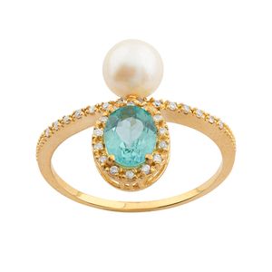 Anel Apatita Pérola e Diamantes Ouro 18k 750