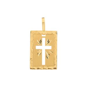 Pingente Placa Cruz Fosco e Liso Ouro 18k 750
