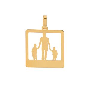 Pingente Placa Vazada Pai e Filhos Ouro 18k 750