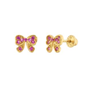 Brinco Lacinho com Rubis Sintéticos Ouro 18k 750