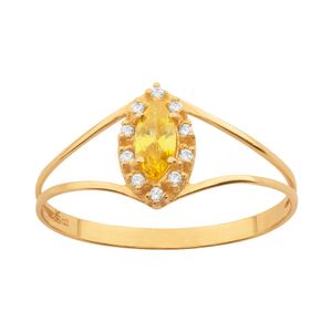 Anel Formatura Citrino Sintético Navete e Zircônias Ouro 18k 750
