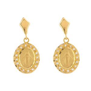 Brinco Nossa Senhora das Graças com Zircônias Ouro 18k 750