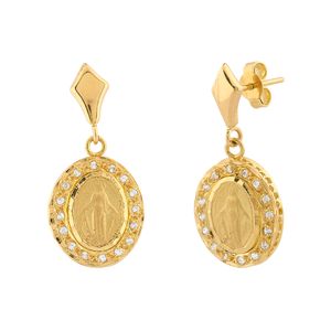 Brinco Nossa Senhora das Graças com Zircônias Ouro 18k 750