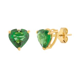 Brinco Ouro 18k 750 Coração Zircônia Verde