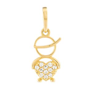 Pingente Menino Coração com Zircônias Ouro 18k 750
