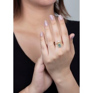 Anel Apatita Pérola e Diamantes Ouro 18k 750