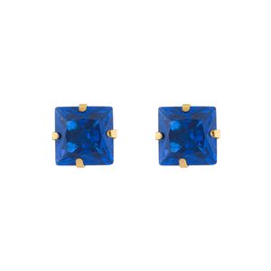 Brinco Carre Ouro 18k 750 e Safira Sintética 6mm