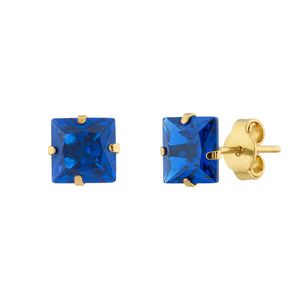 Brinco Carre Ouro 18k 750 e Safira Sintética 6mm
