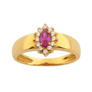 Anel Formatura Zircônias com Rubi Sintético Ouro 18k 750