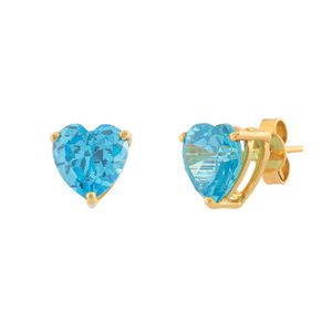 Brinco Coração com Zircônia Azul Ouro 18k 750
