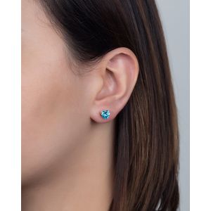 Brinco Coração Zircônia Azul-Clara Ouro 18k 750