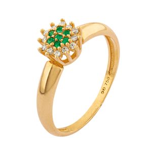 Anel Chuveiro com Esmeraldas Sintéticas e Zircônias Ouro 18k 750