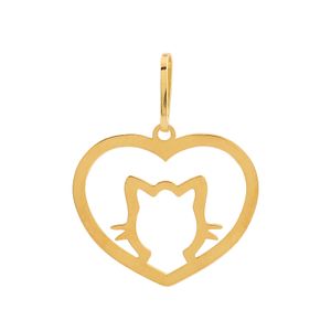 Pingente Coração Gato Ouro 18k 750