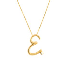 Gargantilha Letra E Ouro 18k 750 e Diamante