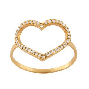 Anel Ouro 18k 750 Coração Vazado com Zircônias