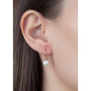 Brinco Gancho Pérola 8mm Ouro 18k 750