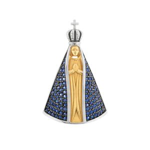 Pingente Nossa Senhora Aparecida Com Safiras Ouro 18k 750