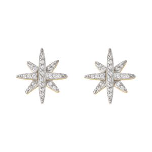 Brinco Bicolor Estrela com Diamantes Ouro 18k 750