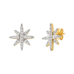 Brinco Bicolor Estrela com Diamantes Ouro 18k 750