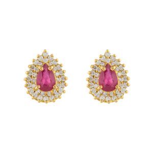 Brinco Gota Rubi e Diamantes Ouro 18k 750