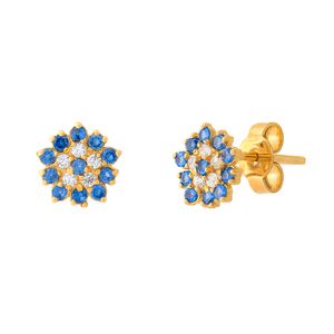 Brinco Flor Safiras Sintéticas e Zircônias Ouro 18k 750