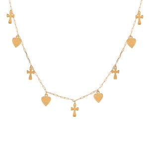 Gargantilha Choker Cruz Coração Ouro 18k 750