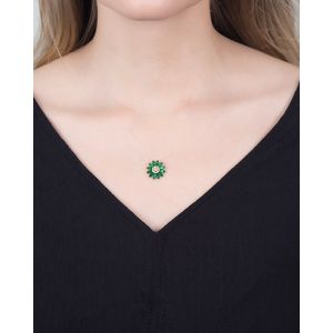 Pingente Flor de Diamantes e Crisoprásios Ouro 18k 750