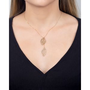 Gargantilha Gravata Duas Folhas Ouro 18k 750