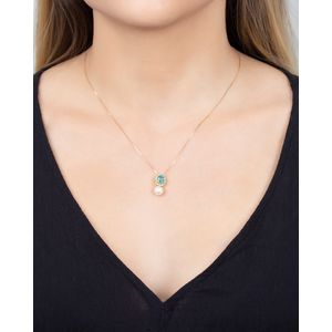 Gargantilha Apatita Pérola e Diamantes Ouro 18k 750