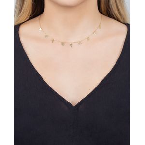 Gargantilha Choker Cruz Coração Ouro 18k 750