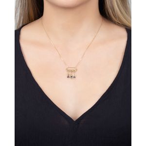 Gargantilha Mãe e Três Filhos Ouro 18k 750 com Rubis Sintéticos e Safiras Sintéticas